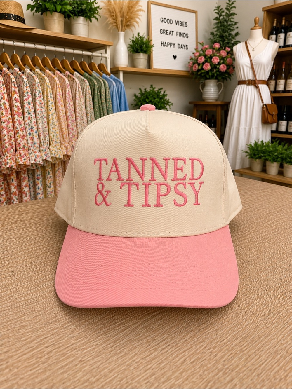 NWOT Tanned & Tipsy Pink Trucker Hat Adjustable Snapback Boutique Baseball Cap